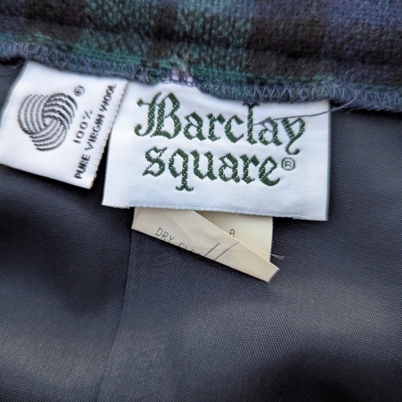 True Vintage 70's Barclay Square 100% Wool Green & Navy Blue Tartan Plaid Skirt - Picture 7 of 7